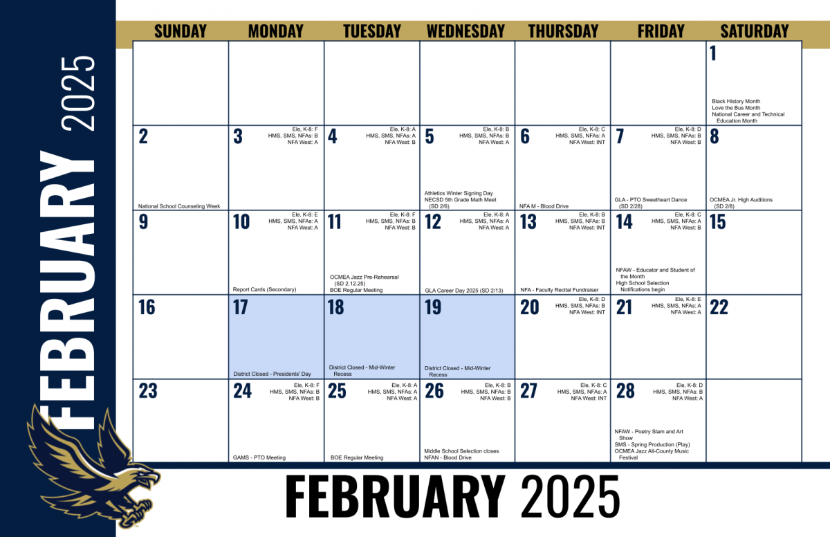 CALENDAR Reminder January 2025 New Windsor Elementary School NECSD